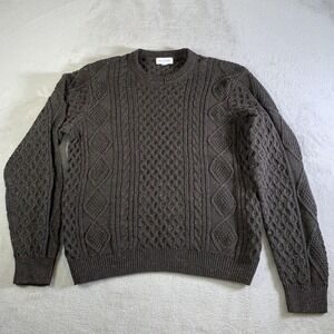Free Assembly Sweater Mens Large Brown Cable Knit Crewneck Pullover Tweed